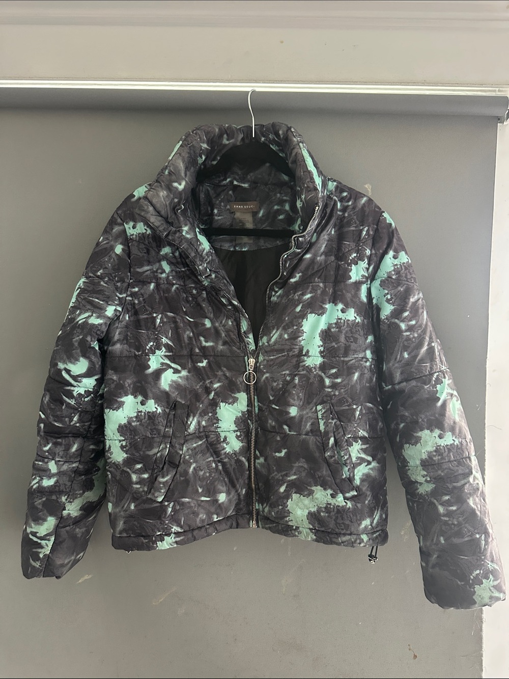 Sans Souci Black and Mint Tie-Dye Puffer Jacket